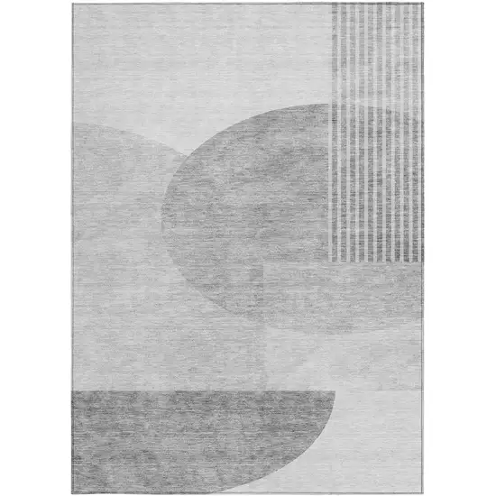 Gray Silver And Ivory Geometric Washable Indoor Outdoor Area Rug Photo 7