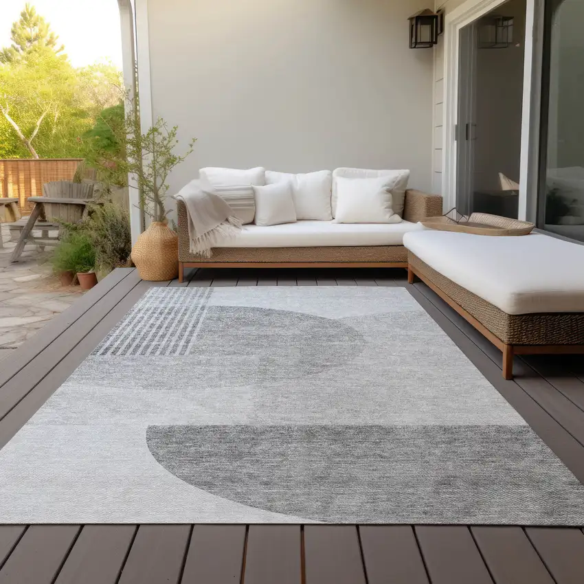 Gray Silver And Ivory Geometric Washable Indoor Outdoor Area Rug Photo 8