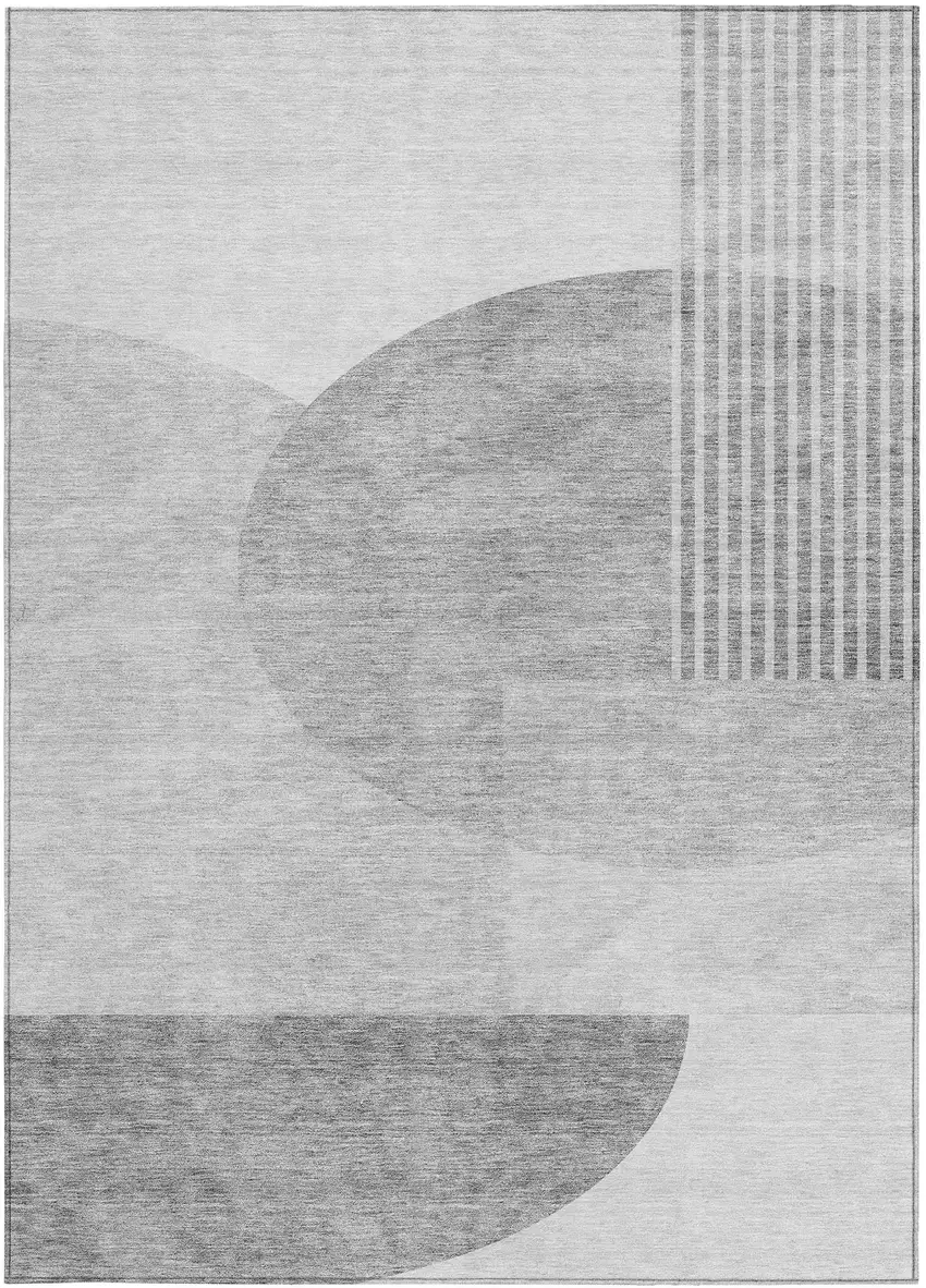 Gray Silver And Ivory Geometric Washable Indoor Outdoor Area Rug Photo 7