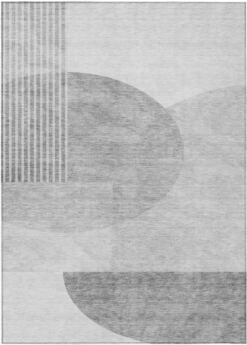 Gray Silver And Ivory Geometric Washable Indoor Outdoor Area Rug Photo 2