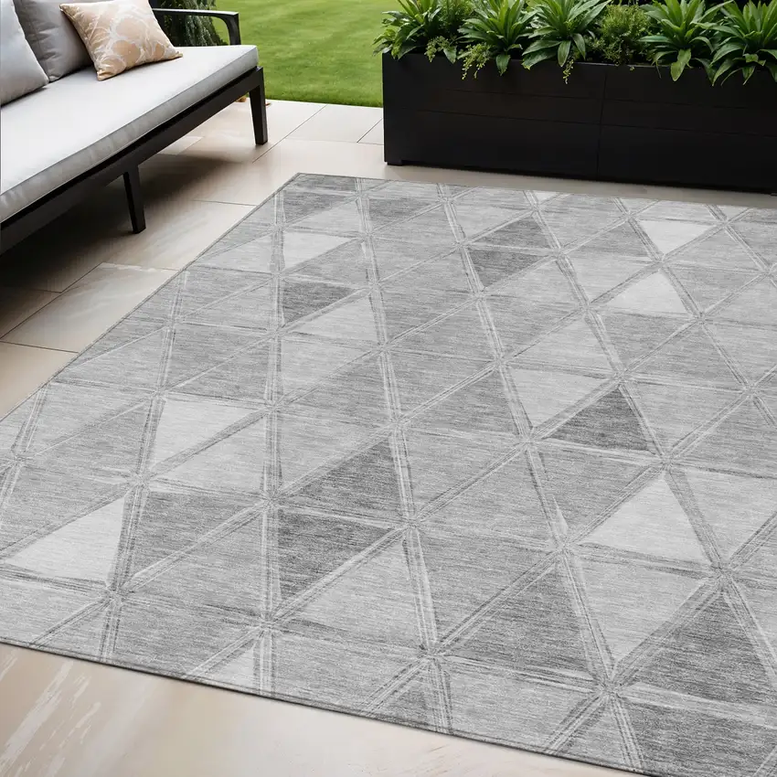 Gray Silver And Ivory Geometric Washable Indoor Outdoor Area Rug Photo 1