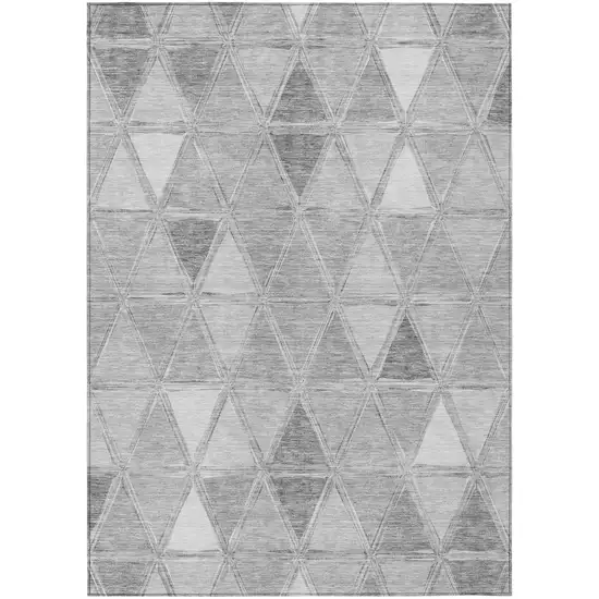 Gray Silver And Ivory Geometric Washable Indoor Outdoor Area Rug Photo 1