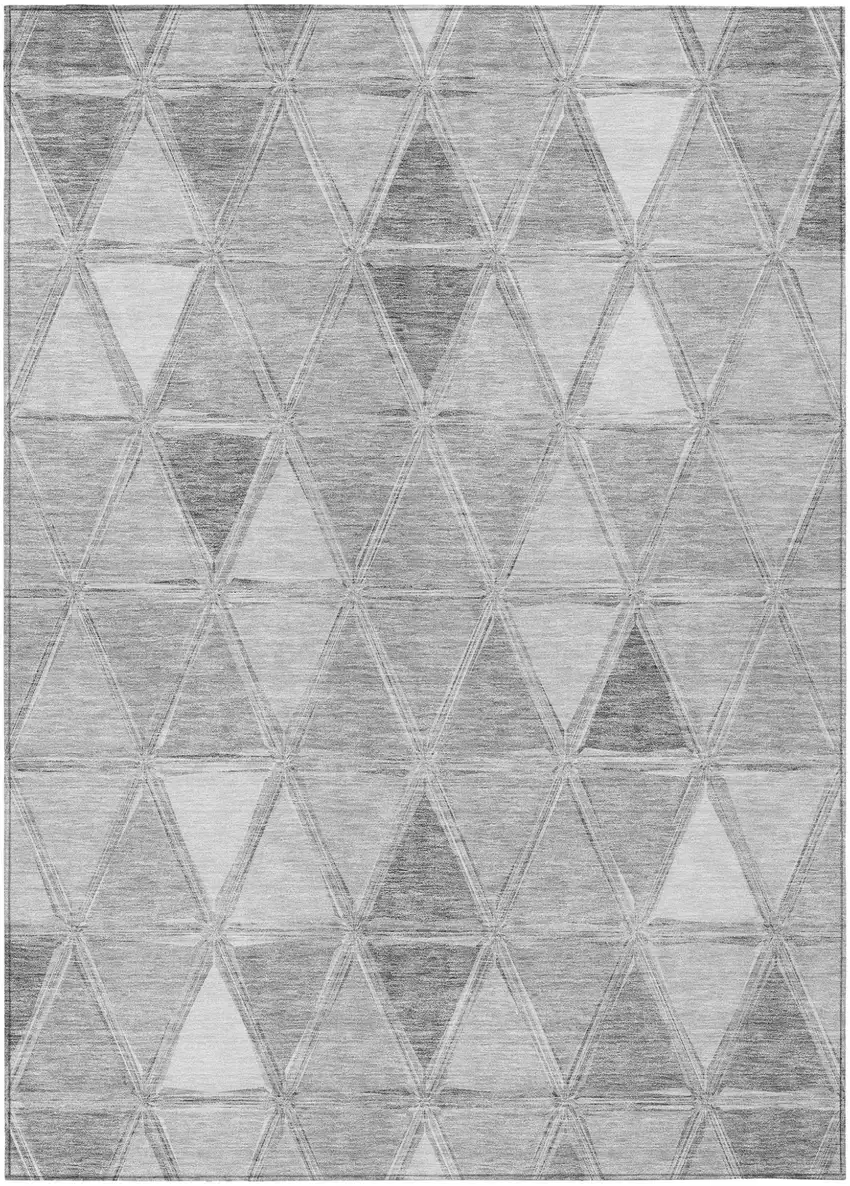 Gray Silver And Ivory Geometric Washable Indoor Outdoor Area Rug Photo 1