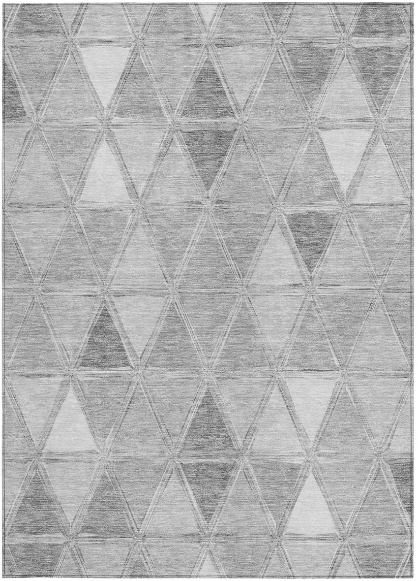 Gray Silver And Ivory Geometric Washable Indoor Outdoor Area Rug Photo 6