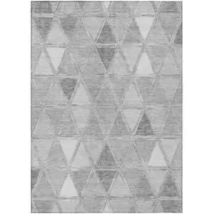Photo of Gray Silver And Ivory Geometric Washable Indoor Outdoor Area Rug