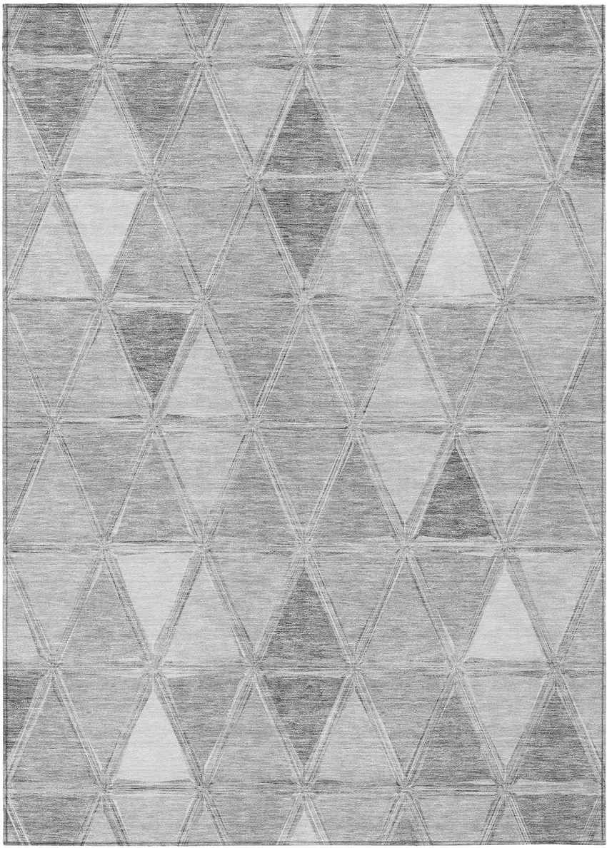Gray Silver And Ivory Geometric Washable Indoor Outdoor Area Rug Photo 1