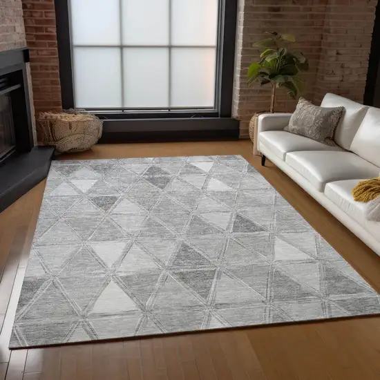 Gray Silver And Ivory Geometric Washable Indoor Outdoor Area Rug Photo 9