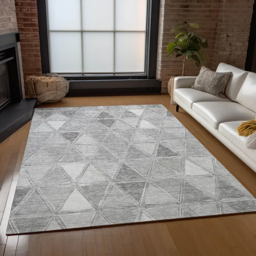 Gray Silver And Ivory Geometric Washable Indoor Outdoor Area Rug Photo 9