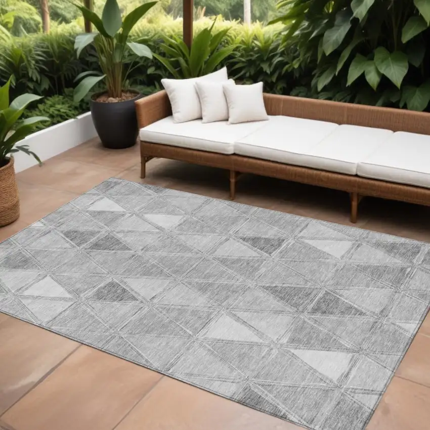 Gray Silver And Ivory Geometric Washable Indoor Outdoor Area Rug Photo 1