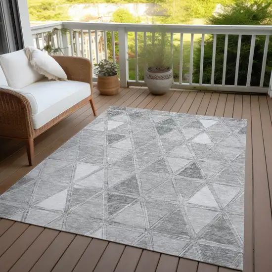Gray Silver And Ivory Geometric Washable Indoor Outdoor Area Rug Photo 7