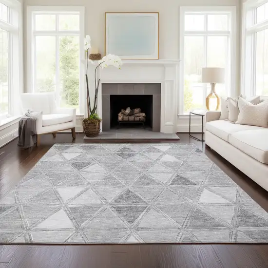 Gray Silver And Ivory Geometric Washable Indoor Outdoor Area Rug Photo 8