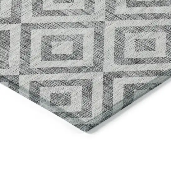 Gray Silver And Ivory Geometric Washable Indoor Outdoor Area Rug Photo 3
