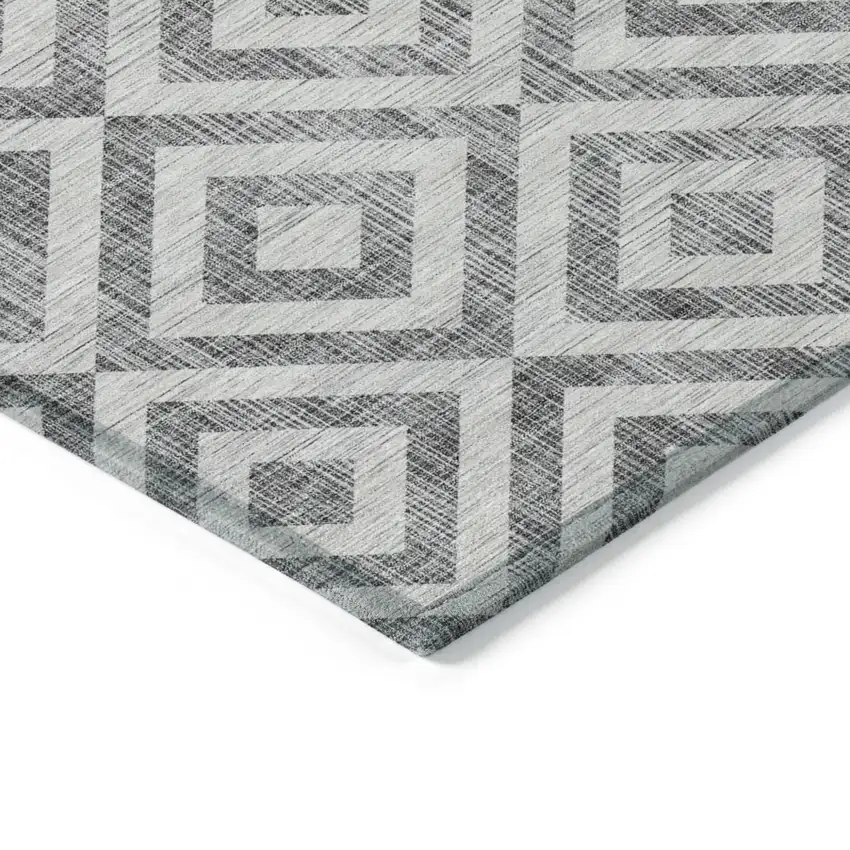 Gray Silver And Ivory Geometric Washable Indoor Outdoor Area Rug Photo 3