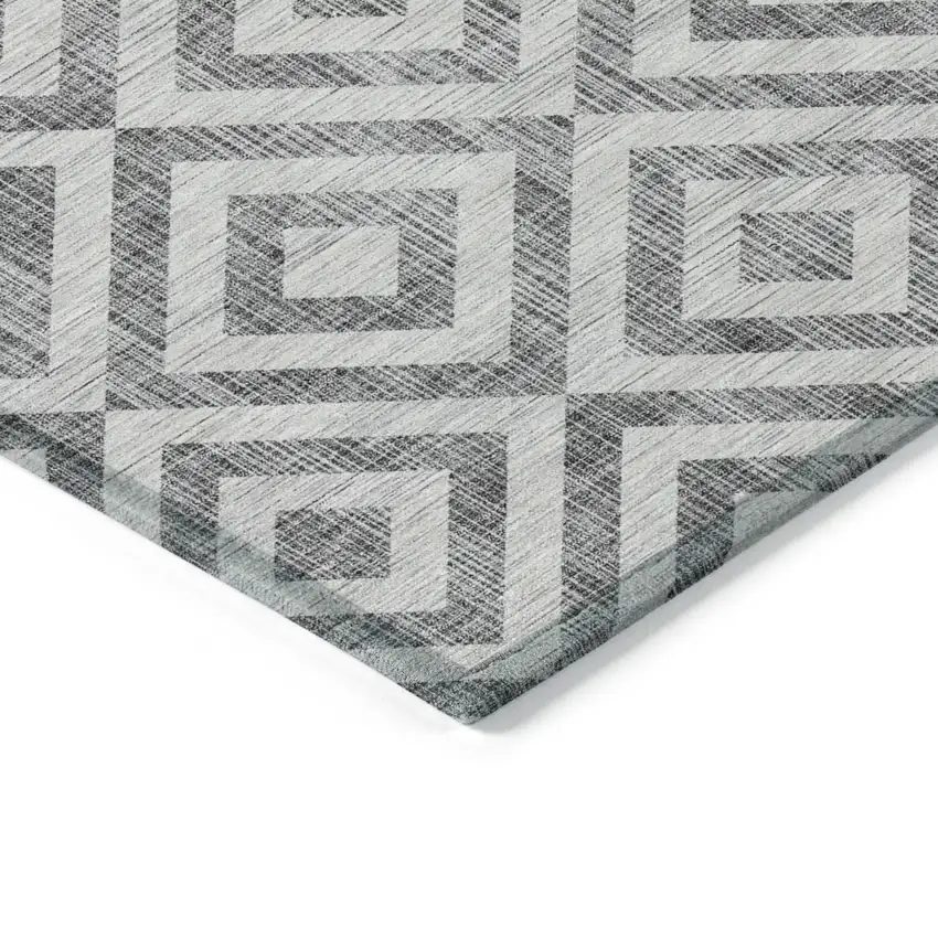 Gray Silver And Ivory Geometric Washable Indoor Outdoor Area Rug Photo 3