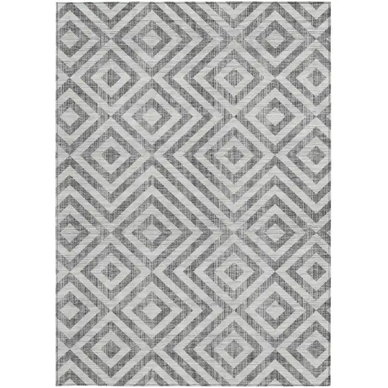 Gray Silver And Ivory Geometric Washable Indoor Outdoor Area Rug Photo 7