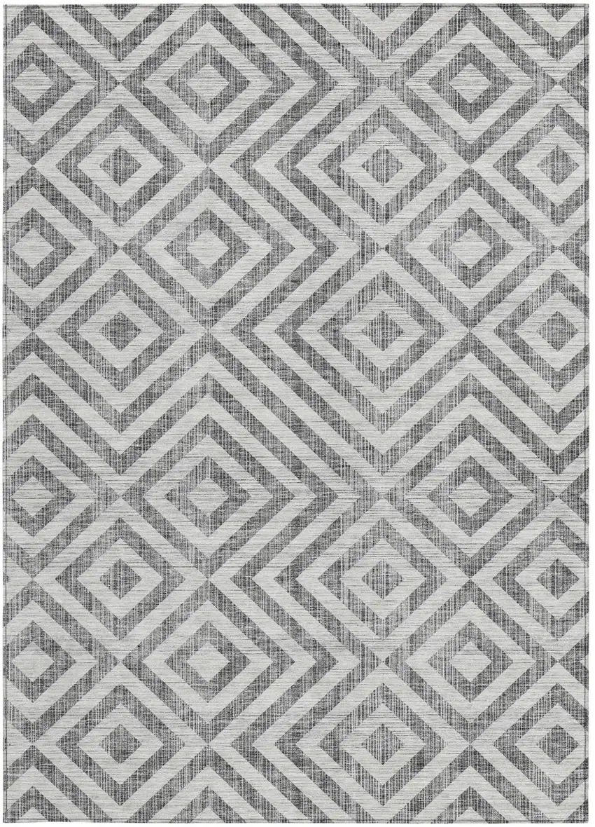 Gray Silver And Ivory Geometric Washable Indoor Outdoor Area Rug Photo 7