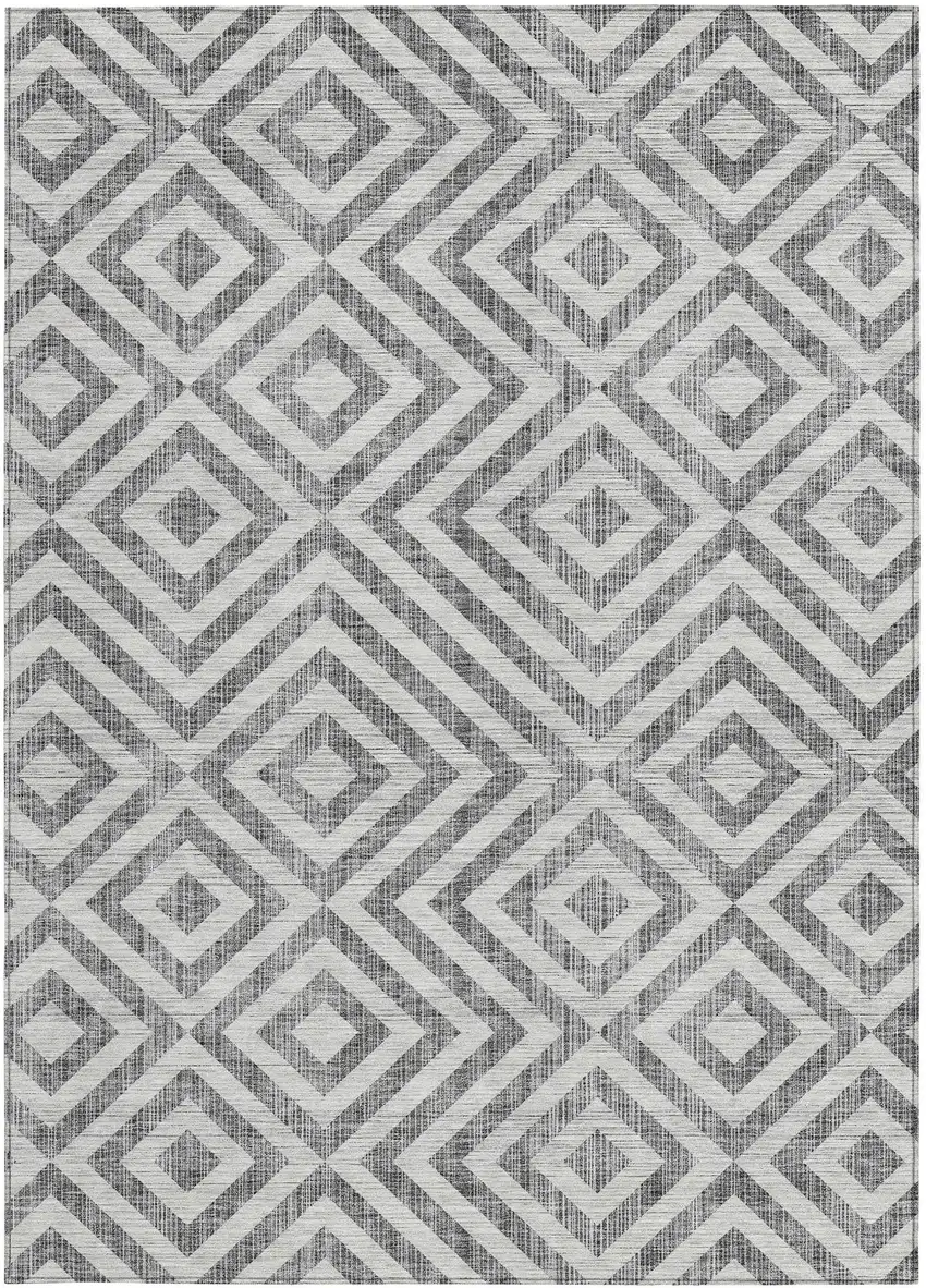 Gray Silver And Ivory Geometric Washable Indoor Outdoor Area Rug Photo 7
