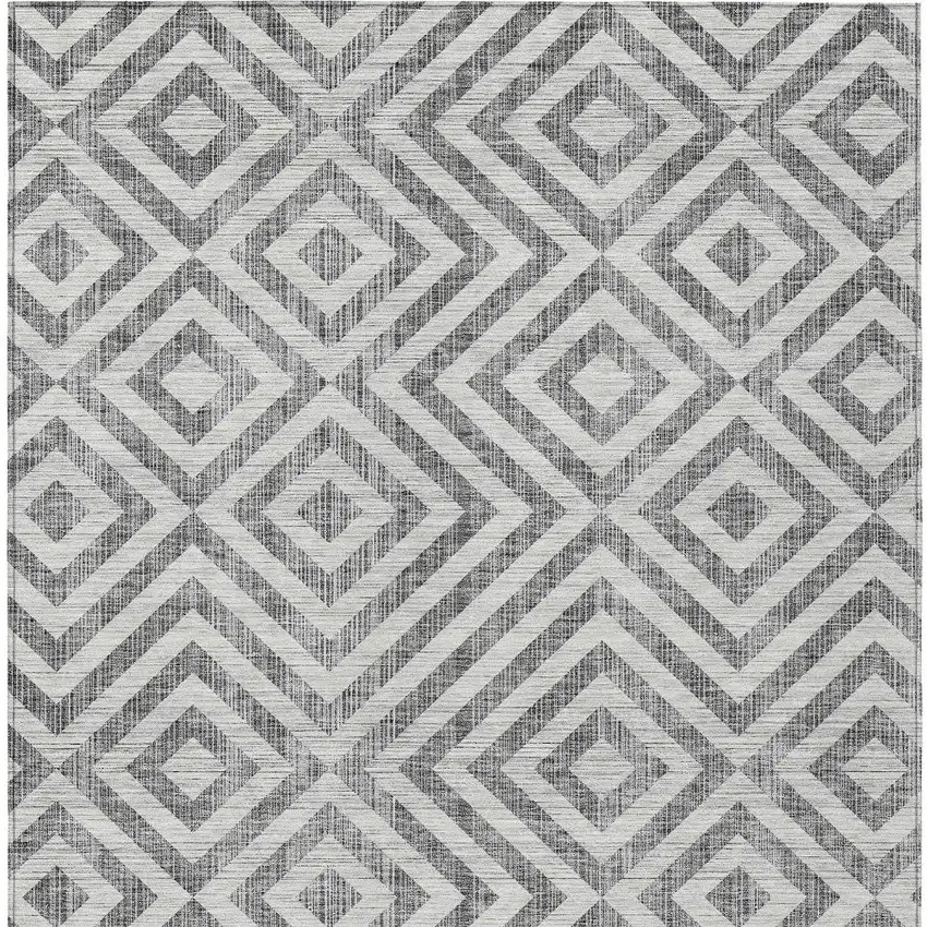 Gray Silver And Ivory Geometric Washable Indoor Outdoor Area Rug Photo 5