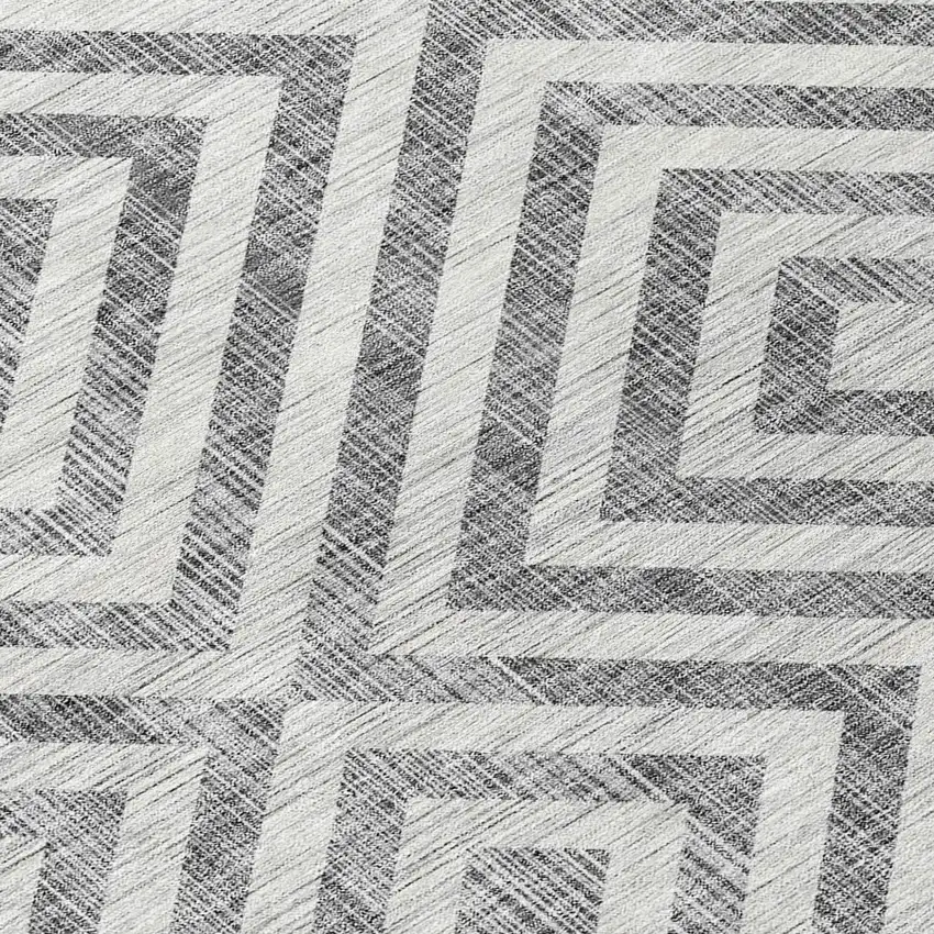 Gray Silver And Ivory Geometric Washable Indoor Outdoor Area Rug Photo 4