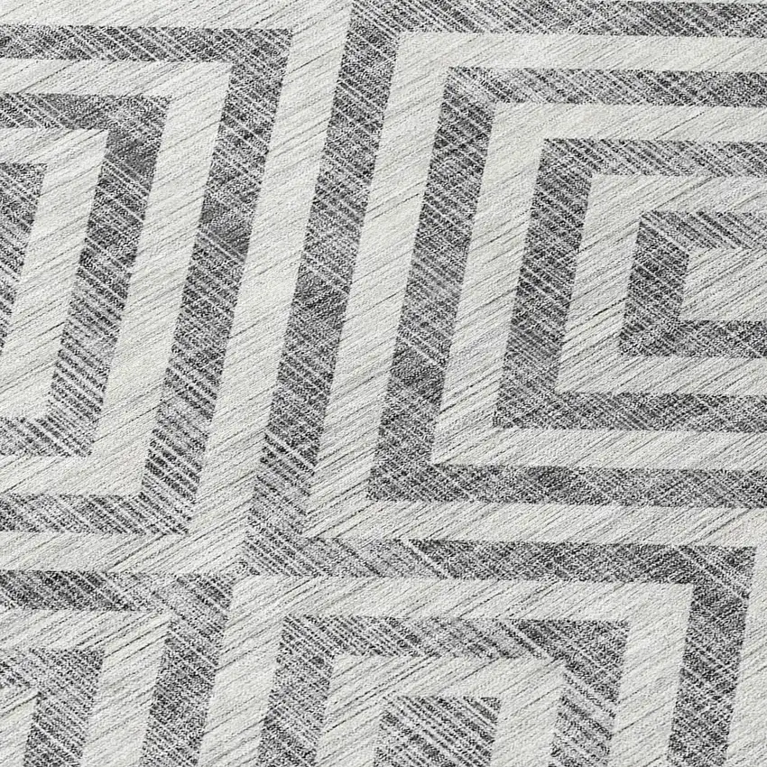 Gray Silver And Ivory Geometric Washable Indoor Outdoor Area Rug Photo 4