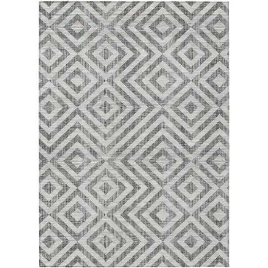 Gray Silver And Ivory Geometric Washable Indoor Outdoor Area Rug Photo 1