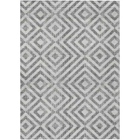 Gray Silver And Ivory Geometric Washable Indoor Outdoor Area Rug Photo 1