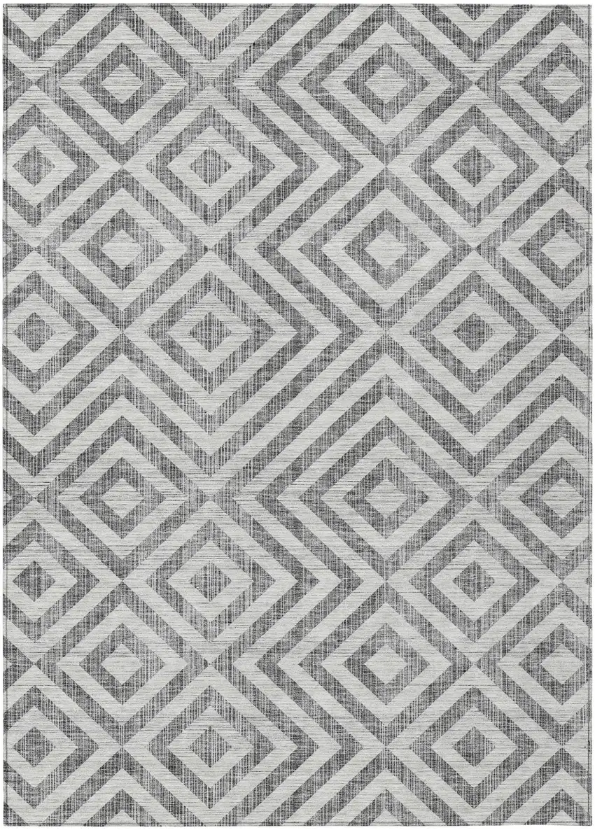 Gray Silver And Ivory Geometric Washable Indoor Outdoor Area Rug Photo 1