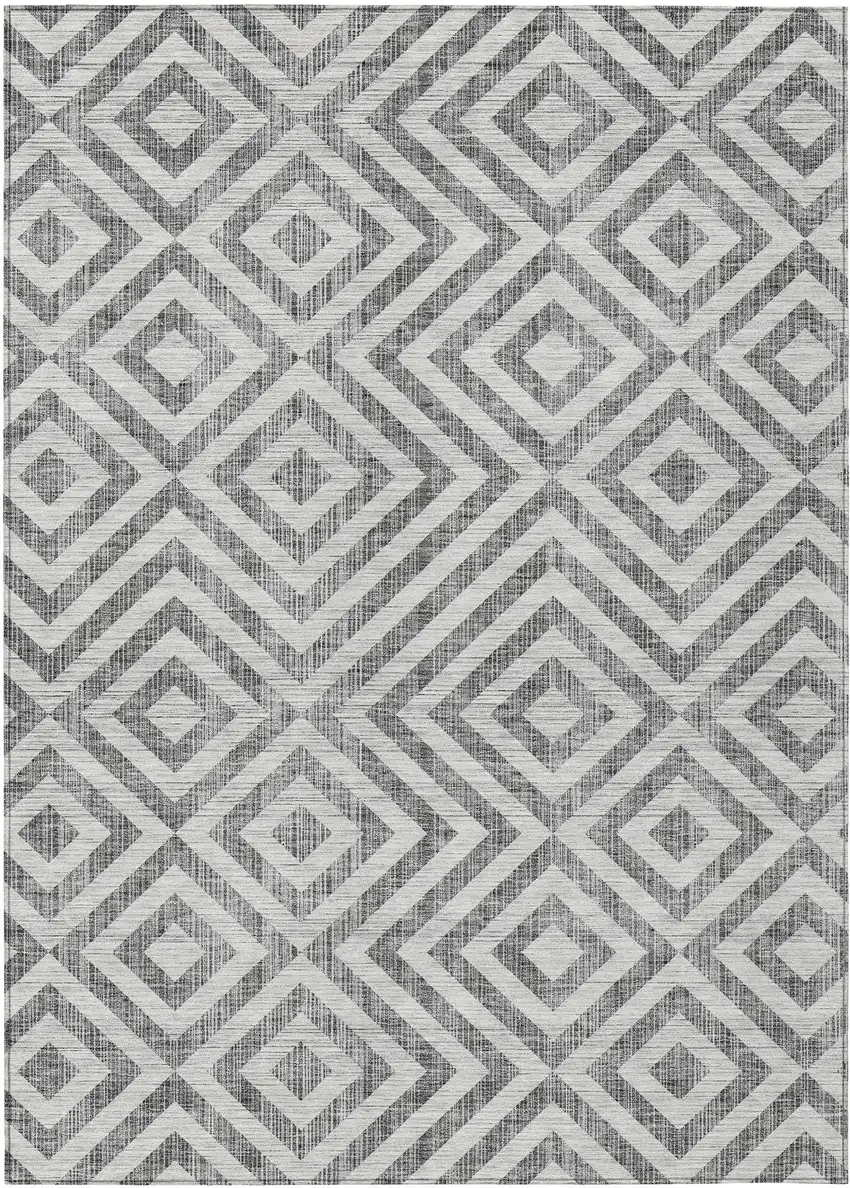 Gray Silver And Ivory Geometric Washable Indoor Outdoor Area Rug Photo 1