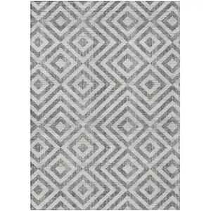 Photo of Gray Silver And Ivory Geometric Washable Indoor Outdoor Area Rug