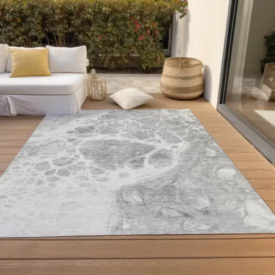Gray Silver And Ivory Nautical Washable Indoor Outdoor Area Rug Photo 8