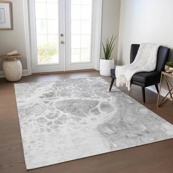 Gray Silver And Ivory Nautical Washable Indoor Outdoor Area Rug Photo 9