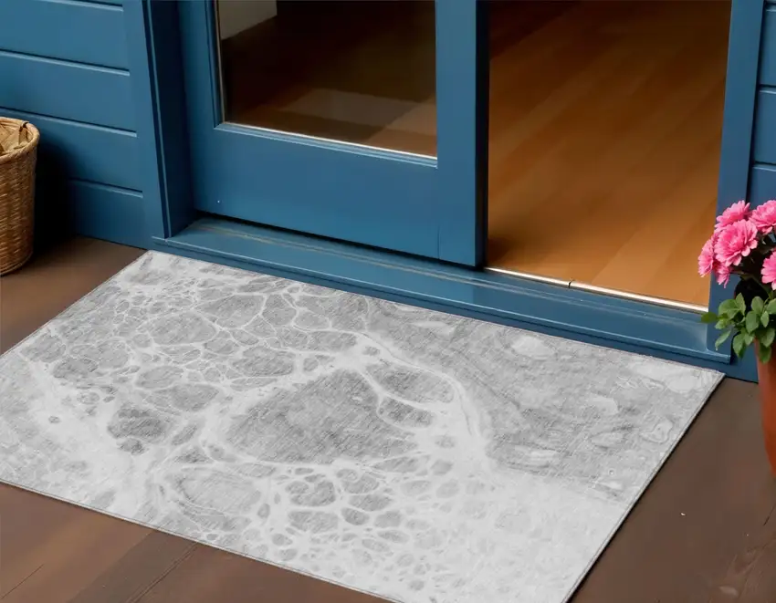 Gray Silver And Ivory Nautical Washable Indoor Outdoor Area Rug Photo 1