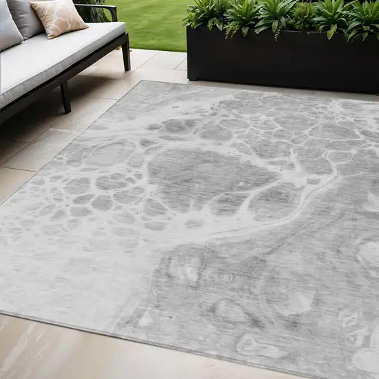 Gray Silver And Ivory Nautical Washable Indoor Outdoor Area Rug Photo 1