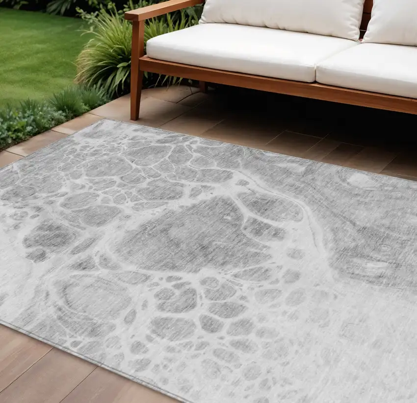 Gray Silver And Ivory Nautical Washable Indoor Outdoor Area Rug Photo 1