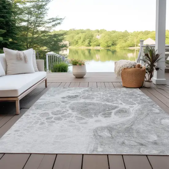 Gray Silver And Ivory Nautical Washable Indoor Outdoor Area Rug Photo 9