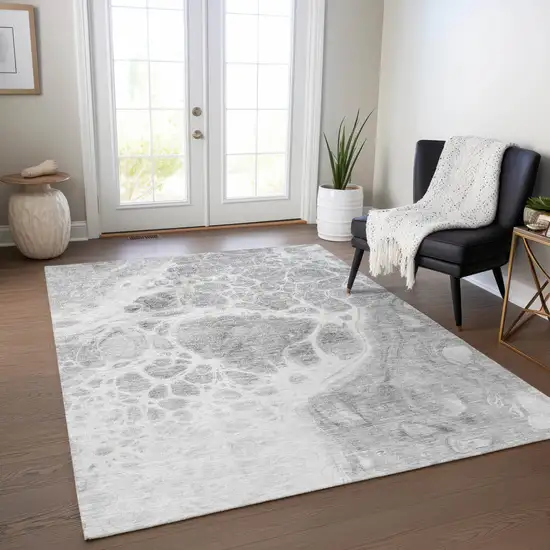 Gray Silver And Ivory Nautical Washable Indoor Outdoor Area Rug Photo 9