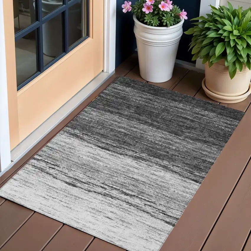 Gray Silver And Ivory Ombre Washable Indoor Outdoor Area Rug Photo 1