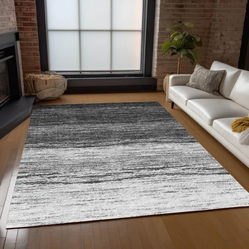 Gray Silver And Ivory Ombre Washable Indoor Outdoor Area Rug Photo 9