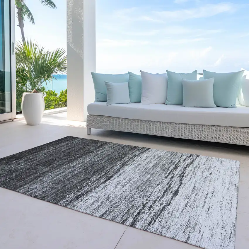 Gray Silver And Ivory Ombre Washable Indoor Outdoor Area Rug Photo 8
