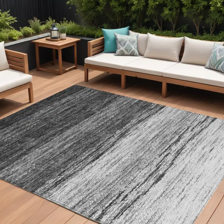 Gray Silver And Ivory Ombre Washable Indoor Outdoor Area Rug Photo 1