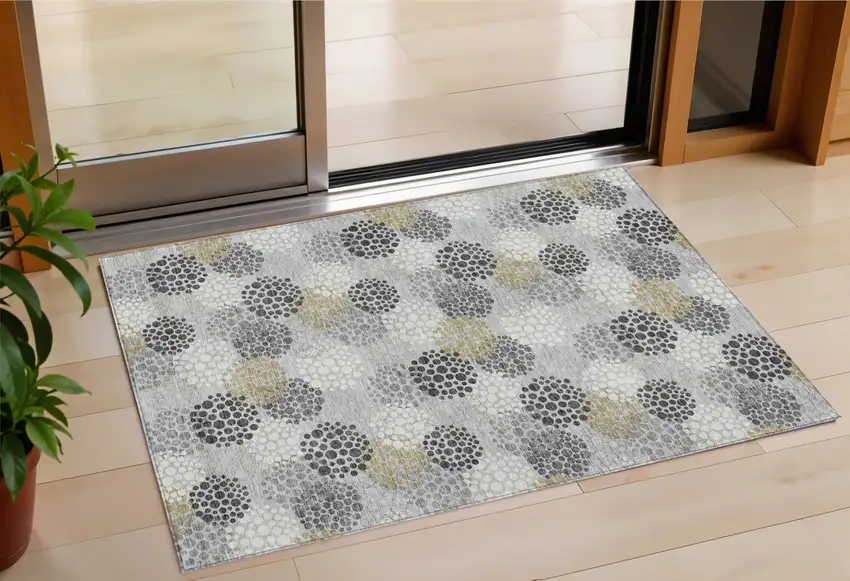 Gray Silver And Ivory Polka Dot Washable Indoor Outdoor Area Rug Photo 1
