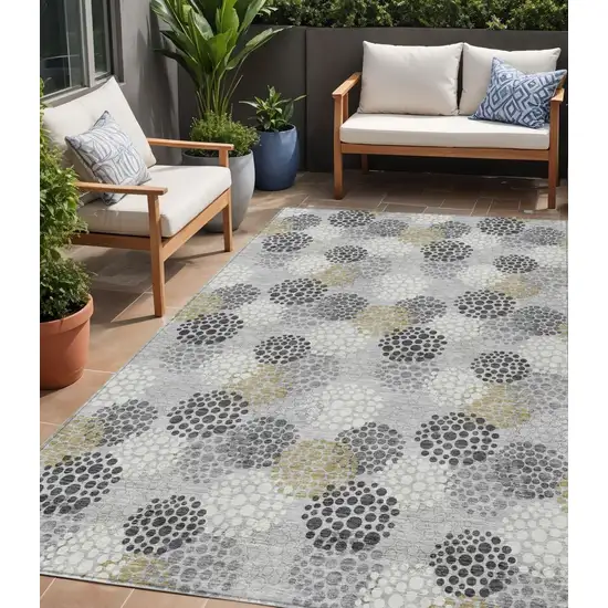 Gray Silver And Ivory Polka Dot Washable Indoor Outdoor Area Rug Photo 1