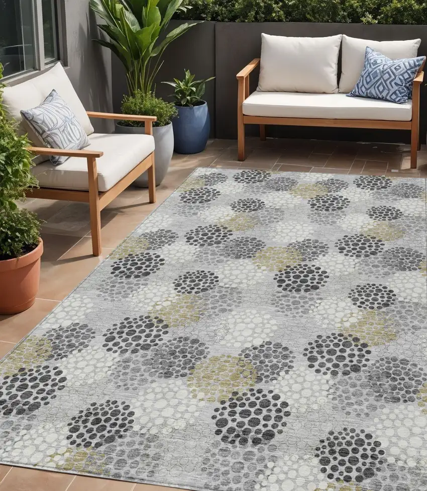 Gray Silver And Ivory Polka Dot Washable Indoor Outdoor Area Rug Photo 1