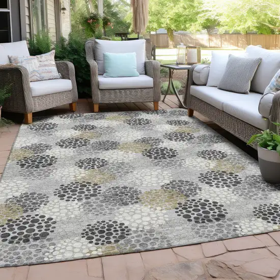 Gray Silver And Ivory Polka Dot Washable Indoor Outdoor Area Rug Photo 9