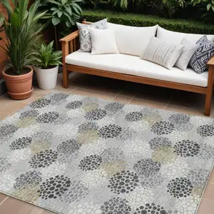 Photo of Gray Silver And Ivory Polka Dot Washable Indoor Outdoor Area Rug