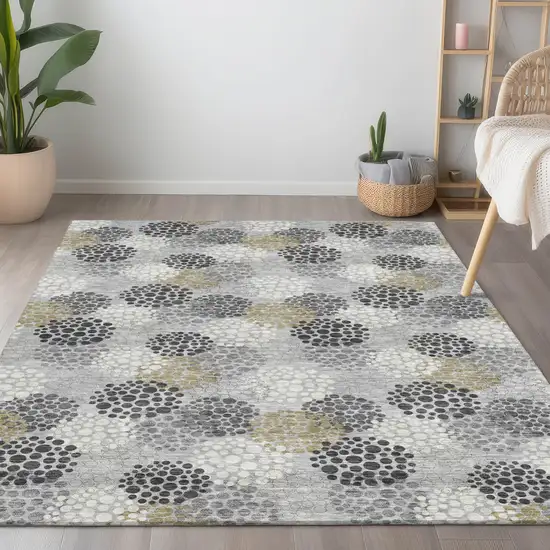 Gray Silver And Ivory Polka Dot Washable Indoor Outdoor Area Rug Photo 9