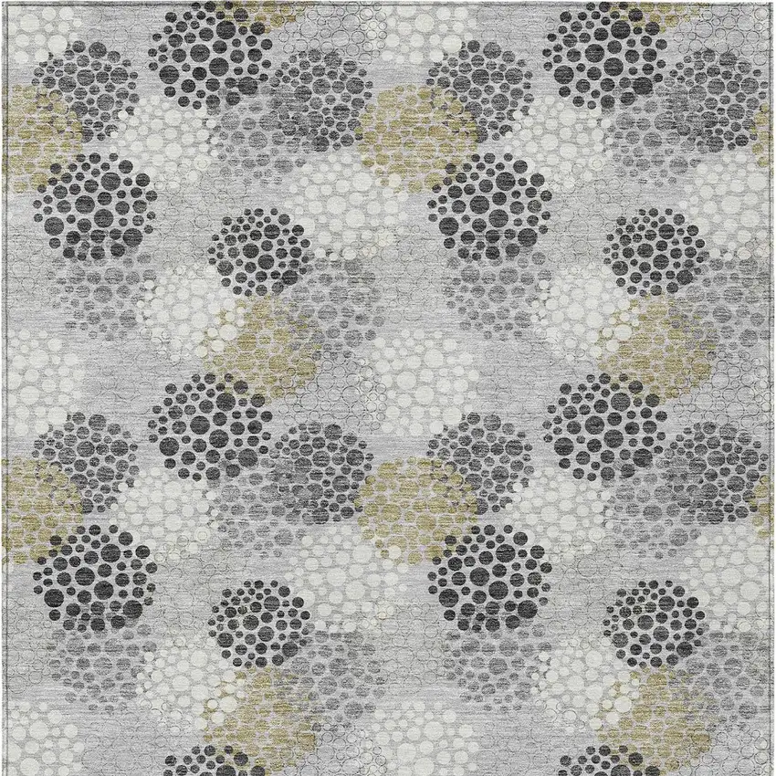 Gray Silver And Ivory Polka Dot Washable Indoor Outdoor Area Rug Photo 8