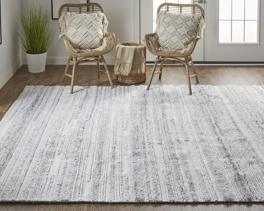 Gray Silver And Ivory Striped Hand Woven Stain Resistant Area Rug Photo 7
