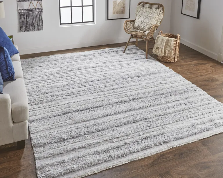 Gray Silver And Ivory Striped Hand Woven Stain Resistant Area Rug Photo 5