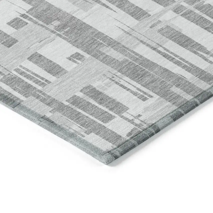 Gray Silver And Ivory Striped Washable Indoor Outdoor Area Rug Photo 9